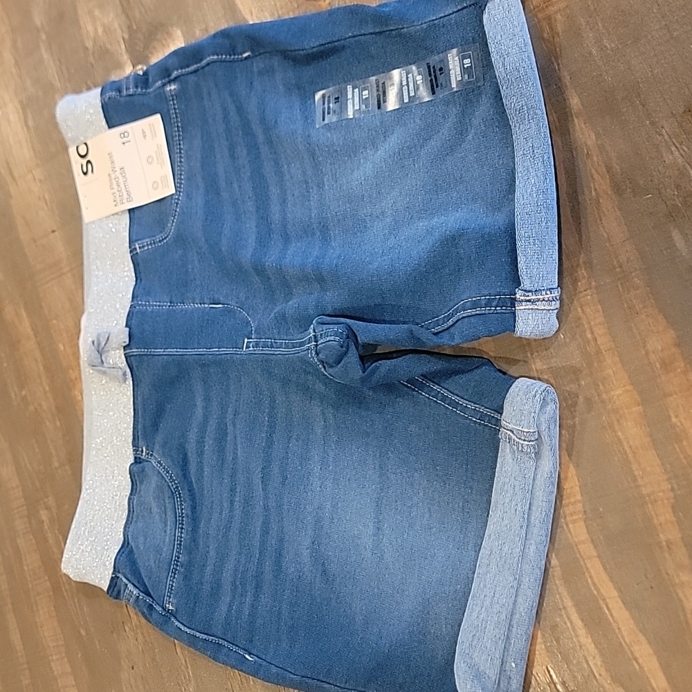 SO Kids Blue Denim Shorts with Light Gray Waistband sparkles